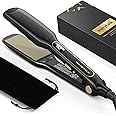 Wavytalk Wet to Straight Hair Straightener, Titanium 1.75 Inch Vent Sesh Wide Flat Iron, Straightener for Damp or Dry Hair with Dual Voltage Leave Silky & Smooth, Black