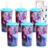 Disney Frozen Reusable Cup Party Favor Set - Bundle with 6 Tumblers with Straws, Stickers, and More Frozen Party Decorations for Girls, Kids