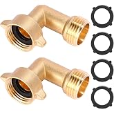 Sanpaint Garden Hose Elbow Connector 90 Degree, 2 Pack | 3/4" Heavy Duty Brass Adapter With 4 O-rings, Solid Brass Garden Hose Elbow