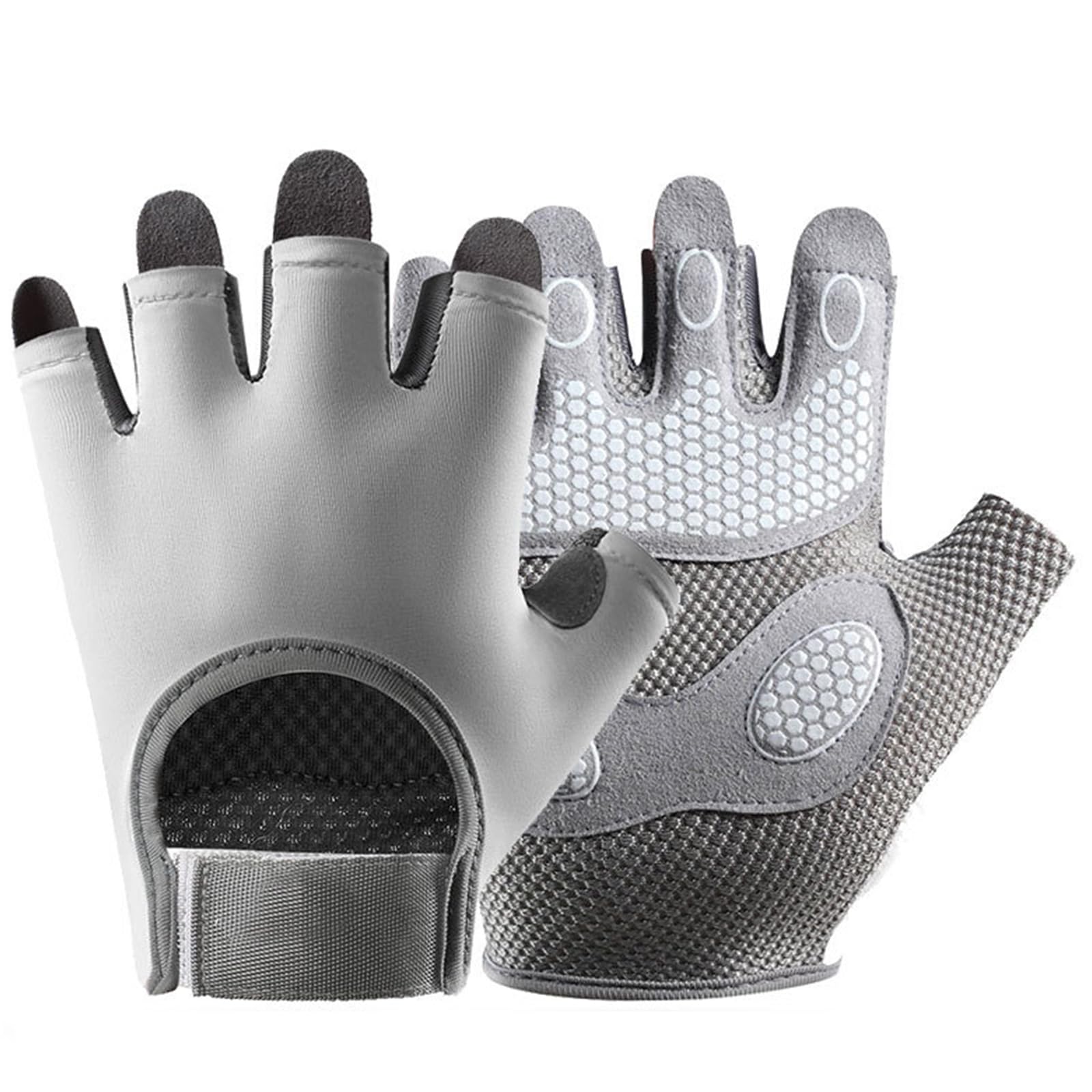 PTJJXA Gym Gloves for Men Women, Breathable Weight Lifting Gloves with Non-Slip Silicone, Padded Palm Grip Protection, Cool Fabric, Half Finger Gloves for Fitness Training Exercise Cycling (Grey, M)