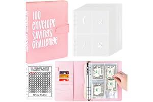 IONIBLOOM 100 Envelope Challenge Binder, Easy and Fun Way to Save $5,050,100 Envelopes Money Saving Challenge,Savings Challenges Book with Envelopes,100 Days Envelope Challenge Binder (Silkscreen-Pink)