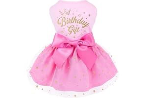 ANNIDO Birthday Girl Dog Tulle Dress, Dogs Glitter Dresses Tutu Skit for Small Medium Pet Outfit Princess Clothes for Birthday Bridal Halloween Party (Medium)