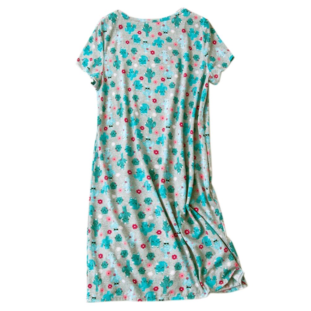 ENJOYNIGHT Womens\' Short Sleeve Nightgown Print Sleep Dress Cute Sleepwear (Large, Cactus-Cat)