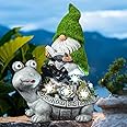 Garden turtle and gnome statue decoration,solar figurine with Light,Lawn ornament accessories,funny & cute turtle gifts for turtle lover with gnome reading book outdoor in patio lawn yard 10.5"
