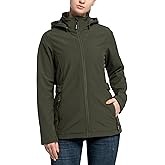 Outdoor Ventures Women's Softshell Jacket with Removable Hood, Insulated Windbreaker Waterproof Warm Fleece Lined Coat