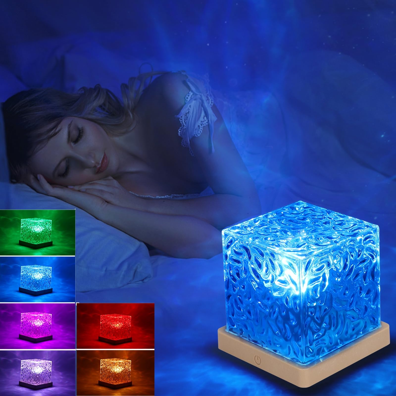 LTXDJ Galaxy Projector Night Light for Bedroom, Touch Lamps Bedside Star Projector for Kids, Ice Cube Ocean Wave Sensory Lights 16 Color Adjustable Brightness Crystal Lamp (Ice Cube) — image 1