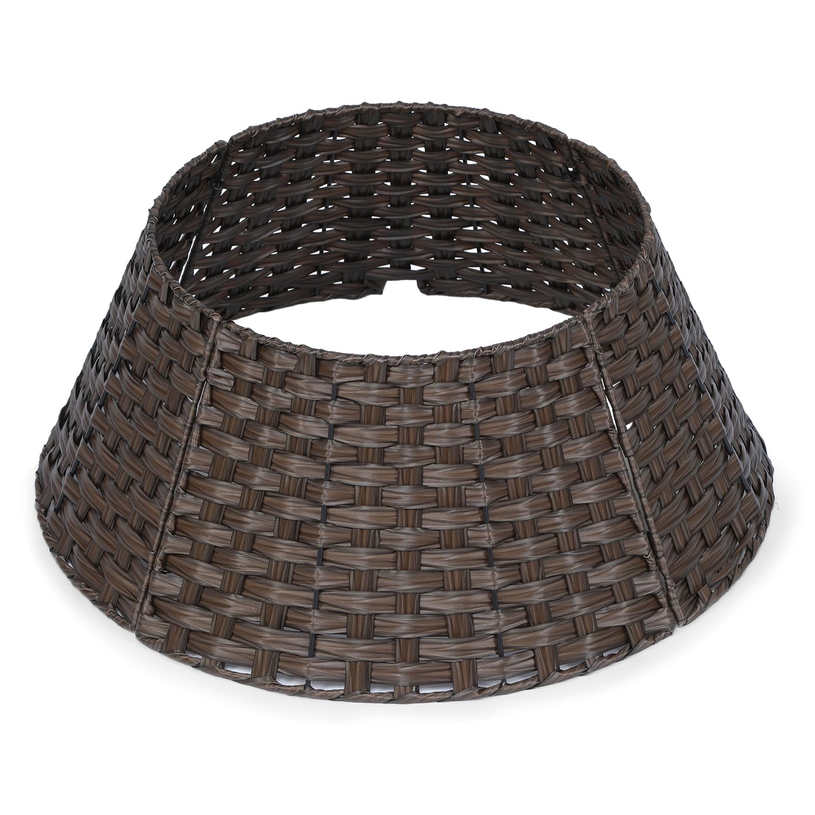Photo 1 of 24inch Christmas Tree Collar, Woven Rattan Xmas Tree Collar for Slim Tree with Braided Design & Cord Cut-Out, Tree Base Cover Basket, Fit for 4ft 5ft 6ft 7ft Artificial Christmas Tree, Brown