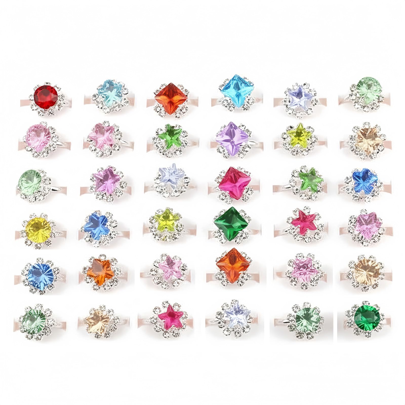 QFWFG Girl Rings 36PCS Little Girl Jewel Rings in Box Kids Jewellery Set with Coloured Rhinestones Adjustable Sizes in Heart Box Cute Princess Play Dress Up Ring for Little Girls Kids