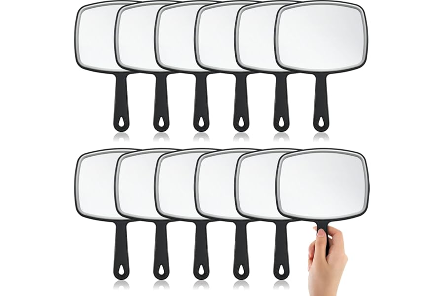 Geetery 12 Pcs Hand Held Mirrors with Handles Hand Makeup Mirrors Bulk Wall Mount for Women Cosmetic Bathroom Home Barber Salon Travel Portable Beauty School Gift, 6.69 x 9.45 Inch (Black)
