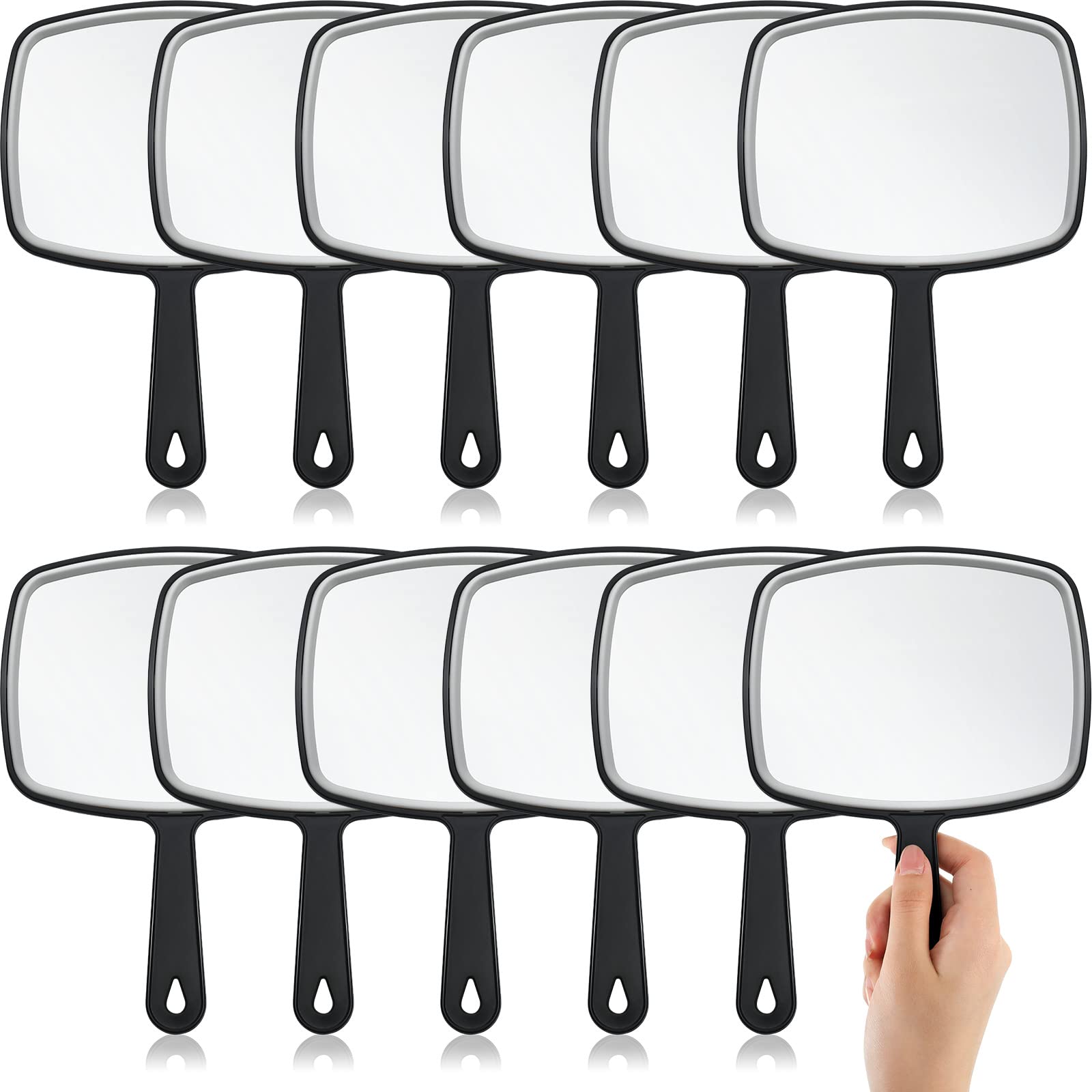 Photo 1 of Geetery 12 Pcs Hand Held Mirrors with Handles Hand Makeup Mirrors Bulk Wall Mount for Women Cosmetic Bathroom Home Barber Salon Travel Portable Beauty School Gift, 6.69 x 9.45 Inch (Black)