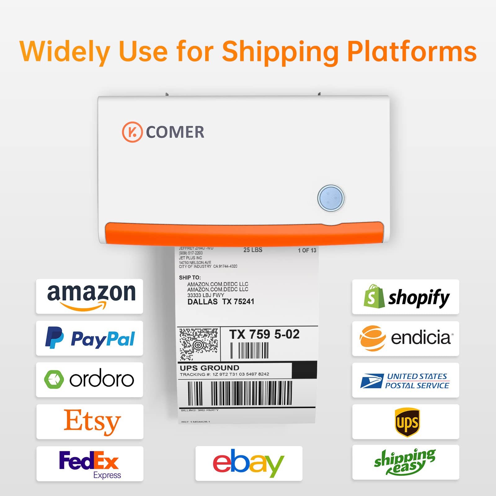 K Comer Shipping Label Printer 150mm/s High-Speed 4x6 Direct Thermal Label Printing for Shipment Package 1-Click Setup on Windows/Mac,Label Maker Compatible with Amazon, Ebay, Shopify, FedEx,USPS,Etsy