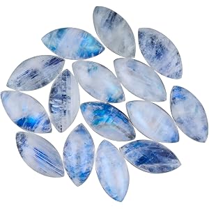 Gemkora 10pcs Rainbow Moonstone Cabochons Gemstone Crystals, Wholesale Bulk Lot, Wire Wrapping, Natural Stones, Jewelry Makin