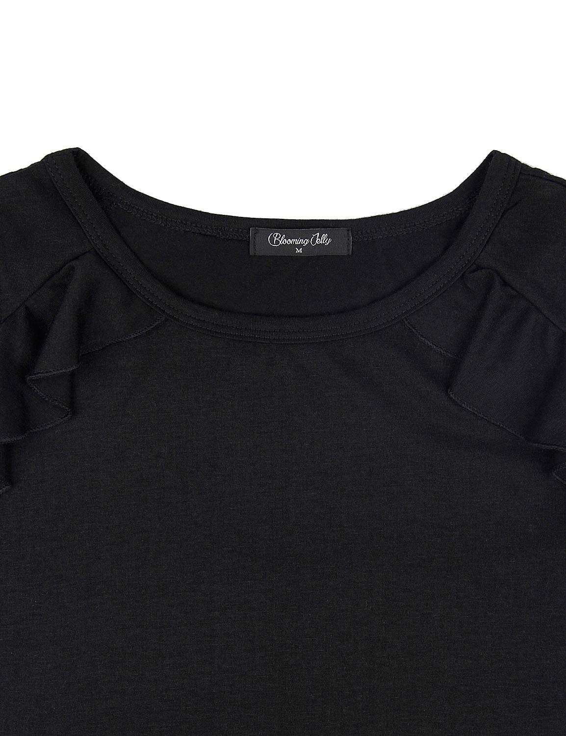 Blooming Jelly Ladies Off The Shoulder Summer Tops for Women Cut Out Ruffle Sleeve Tunic T Shirt Going Out Black,M