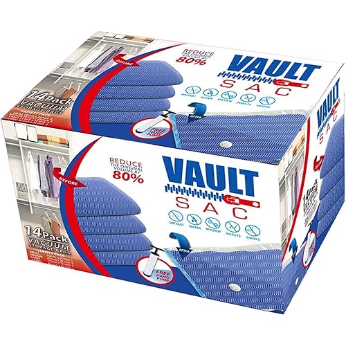 Vacuum Storage Bags | 14 PACK | 5 X JUMBO, 3 X LARGE, 3 X MEDIUM, 3 X SMALL | 80% MORE STORAGE for Clothes Blankets Duvets & Much More | Works with Any Vacuum Cleaner FREE Hand-Pump For Travel