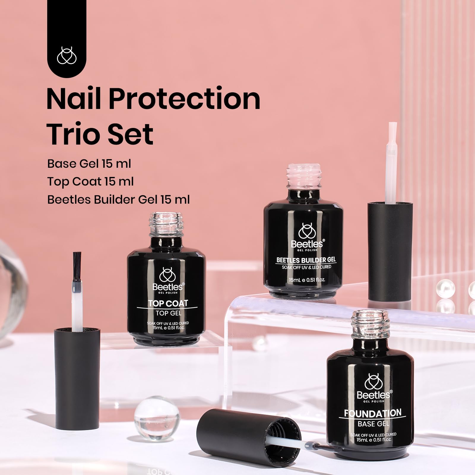 Beetles Hema Free Pink Builder Gel with No Wipe Gel Top Coat and Base Coat Shine Finish and Long Lasting, Soak Off LED Jelly Nude Builder Nail Strengthener Extension Thickening & Repair - Image 2