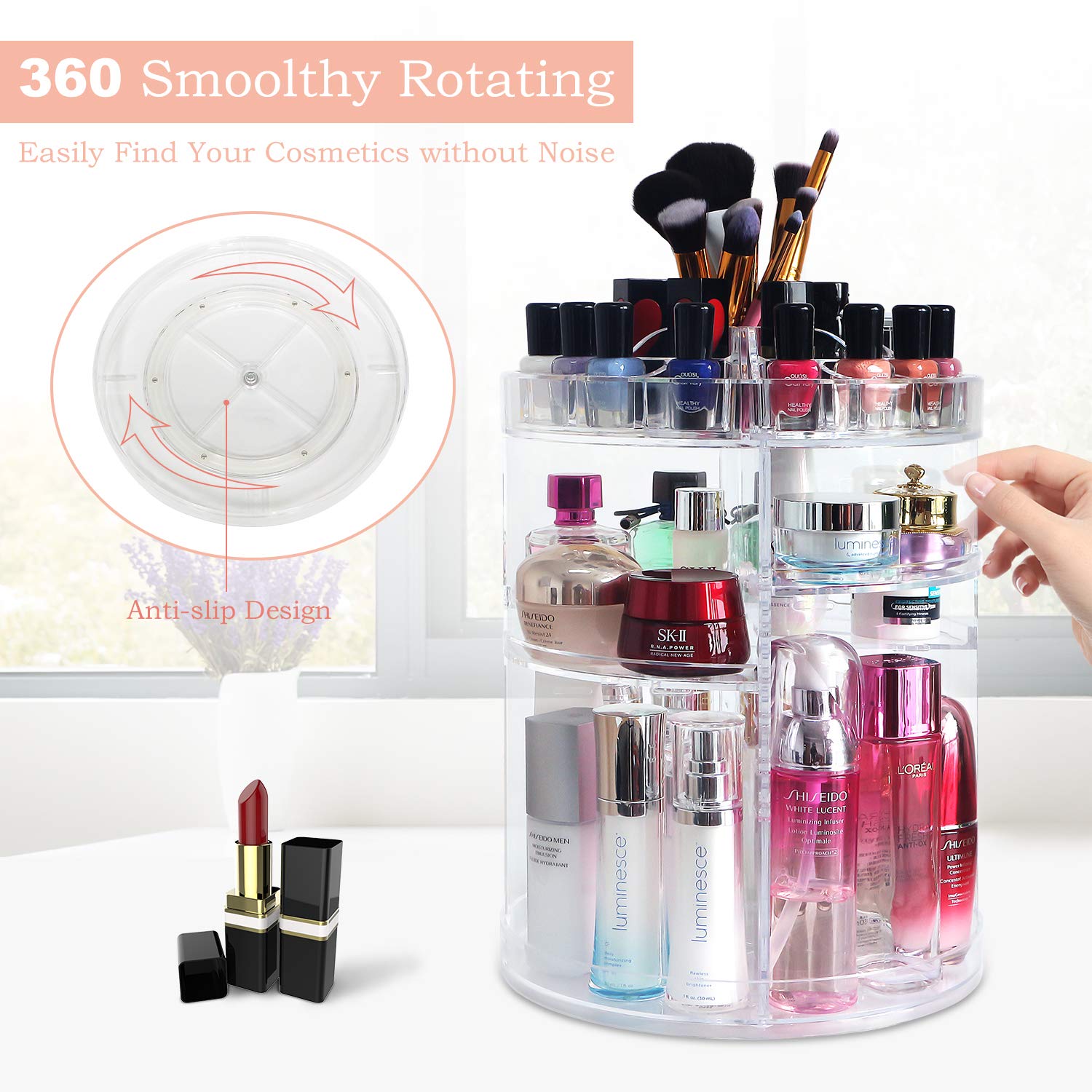COOLBEAR 360 Rotating Makeup Organizer Clear Acrylic Cosmetic Storage Display Rack with 6 Layers Large for Skincare Cream Perfume and More