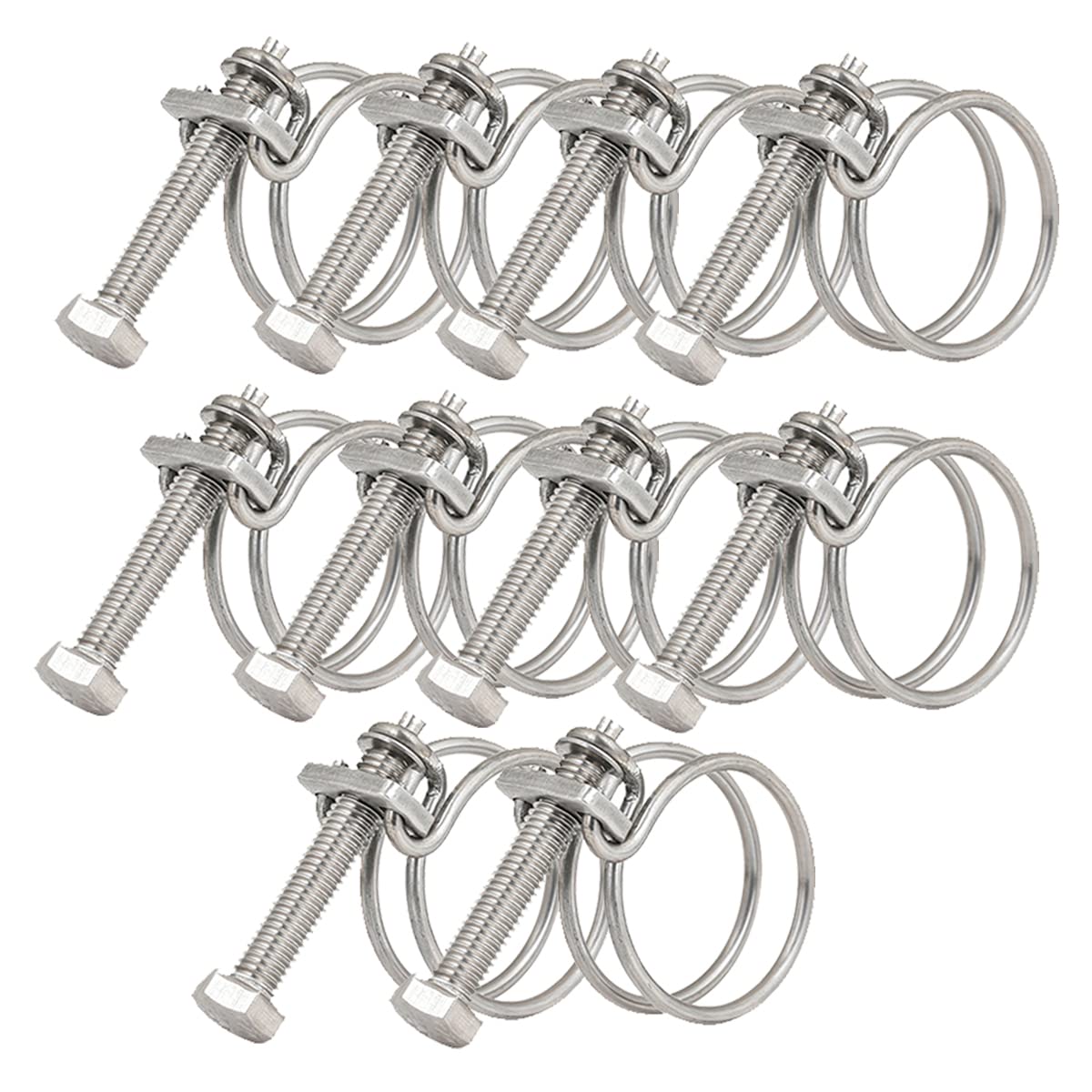 32-36mm Double Wire Hose Clamps, 201 Stainless Steel Hose Clips, Universal Plumbing Pipe Tube Fastener Adjustable Hose Hoop (Pack of 10)