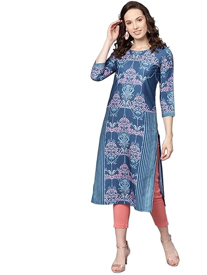 Crepe Printed Kurti(VPK1774_Blue_Free Size)