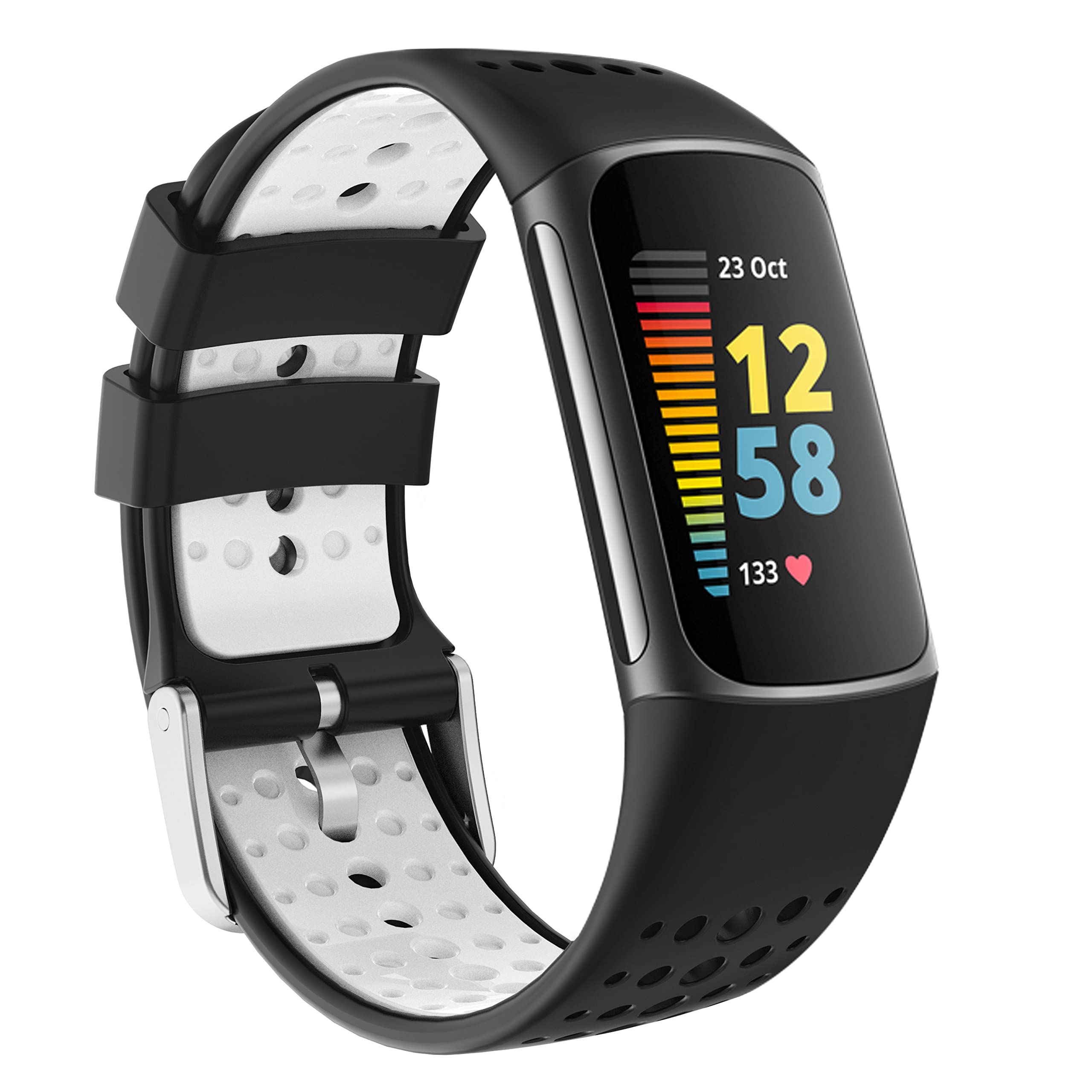 Baaletc Sport Silicone Strap Compatible with Fitbit Charge 5 Strap/Fitbit Charge 6 Strap,Waterproof Soft Adjustable Breathable Sport Bands for Charge 5 Strap/Charge 6 Strap,Free Size