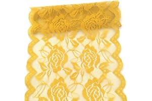 MSCFTFB 11 Yards Width 6inch Rose Embroidered Lace Ribbon Stretch Lace Trim Fabric for DIY Sewing Crafts Garment Embellishments Burlap Party Table Decorations (Yellow)