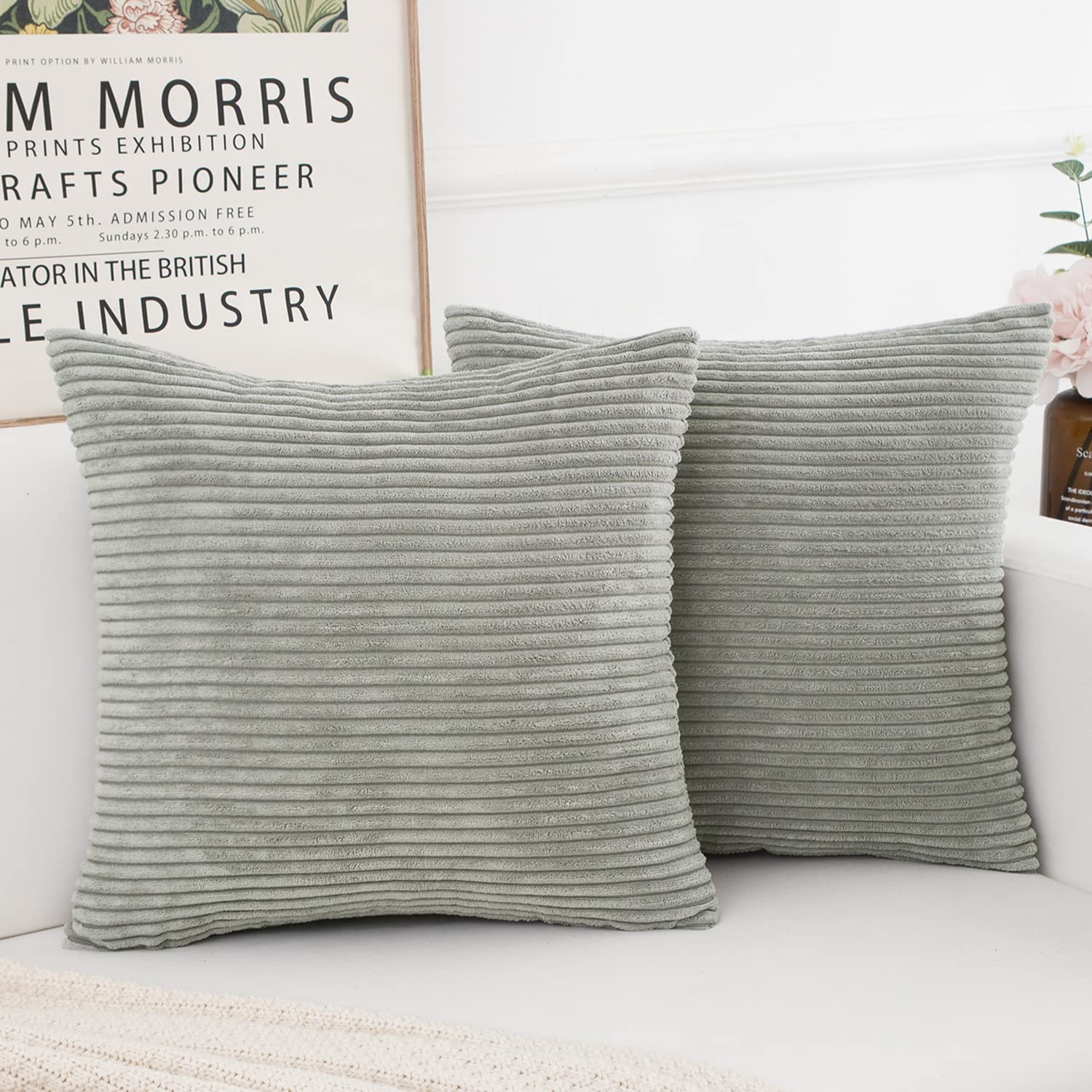 Yonous Corduroy Cushion Covers, Soft Square Decorative Throw Pillow Home Decor for Living Room Couch Bed Sofa, Set of 2 Pack, Silver Grey, 45x45 CM / 18x18 Inch — image 1