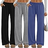 Neer 3 Pack Women's Lounge Pants Wide Leg Yoga Built in Drawstring High Waisted Casual Comfy Baggy Sweatpants with Pockets