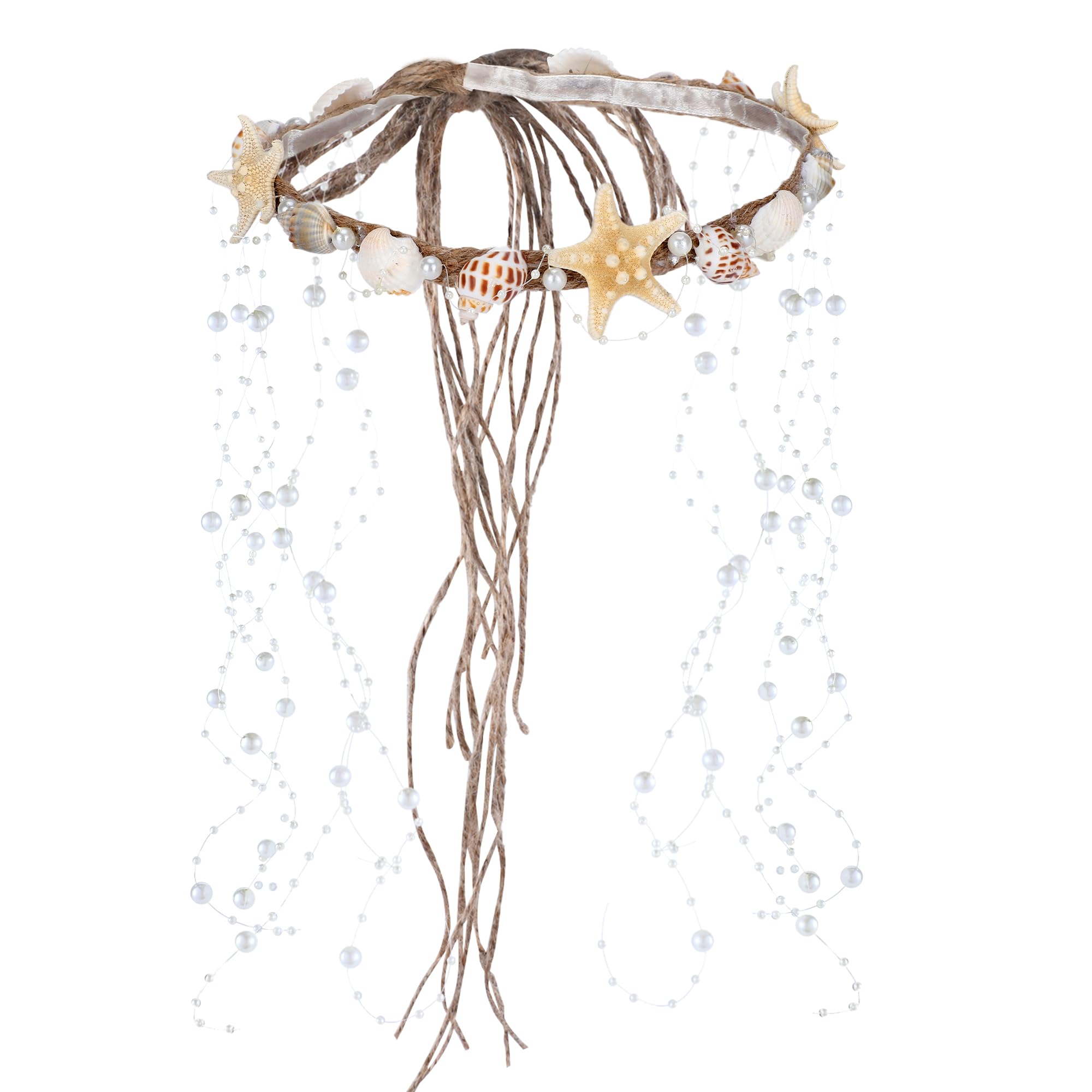 Photo 1 of PartyforU Seashell Crown Mermaid Headpiece - Handmade Starfish Headband Shell Crown with Pearls Mermaid Accessory for Beach Wedding Bride Bridesmaid Bridal Shower