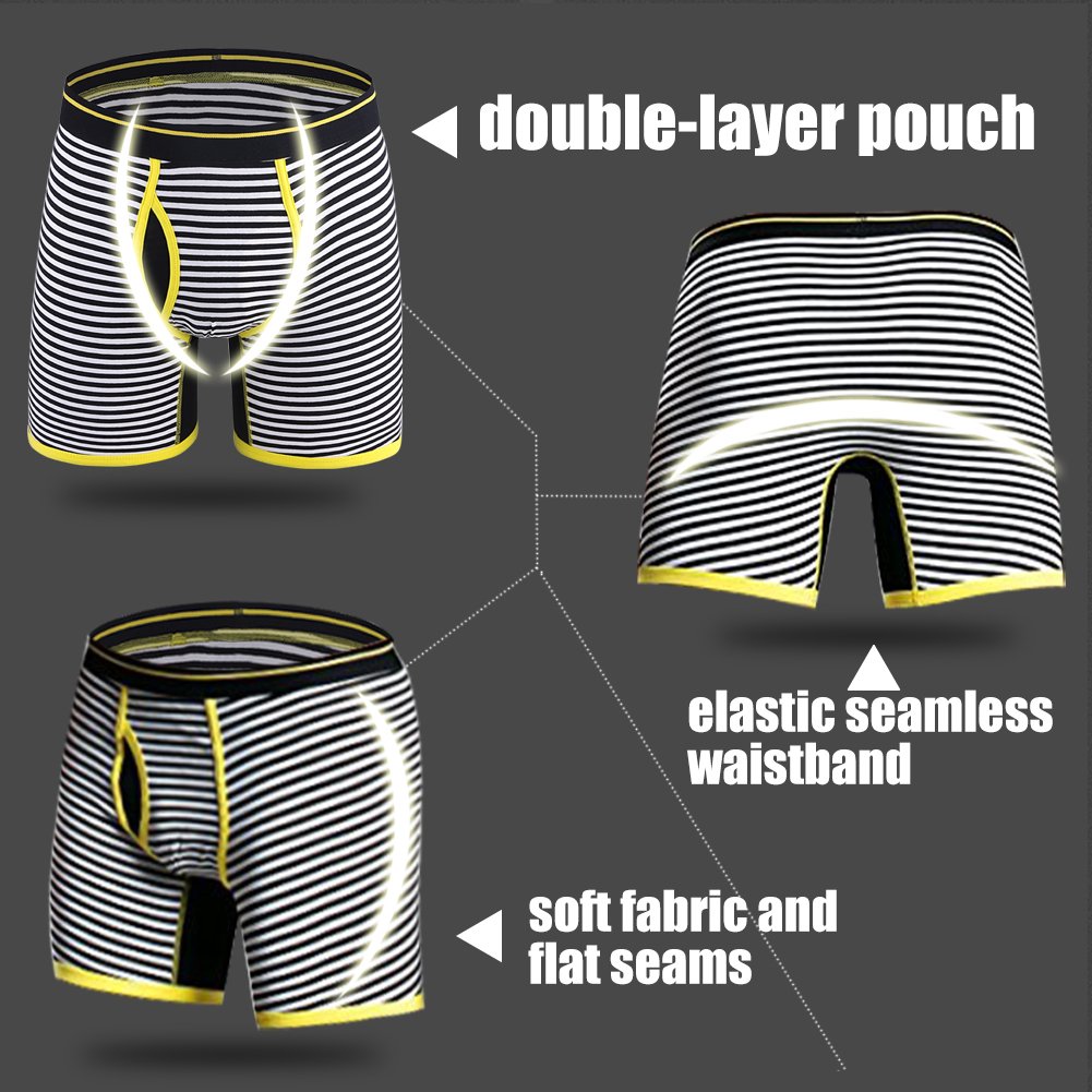 Men\'s Boxer Briefs Pack of 4 No Ride Up Boxer Brief Cotton Underwear Open Fly-S,Stripe T4