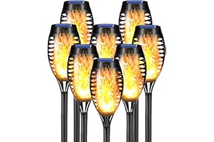 LQWELL® Solar Lights Solar Torch Light for Outdoor Garden 8 Pieces 12 LED Solar Lamp with Realistic Flame Effect IP65 Waterproof Garden Torches Solar Path Backyards Lawn Lighting (8 PCS)