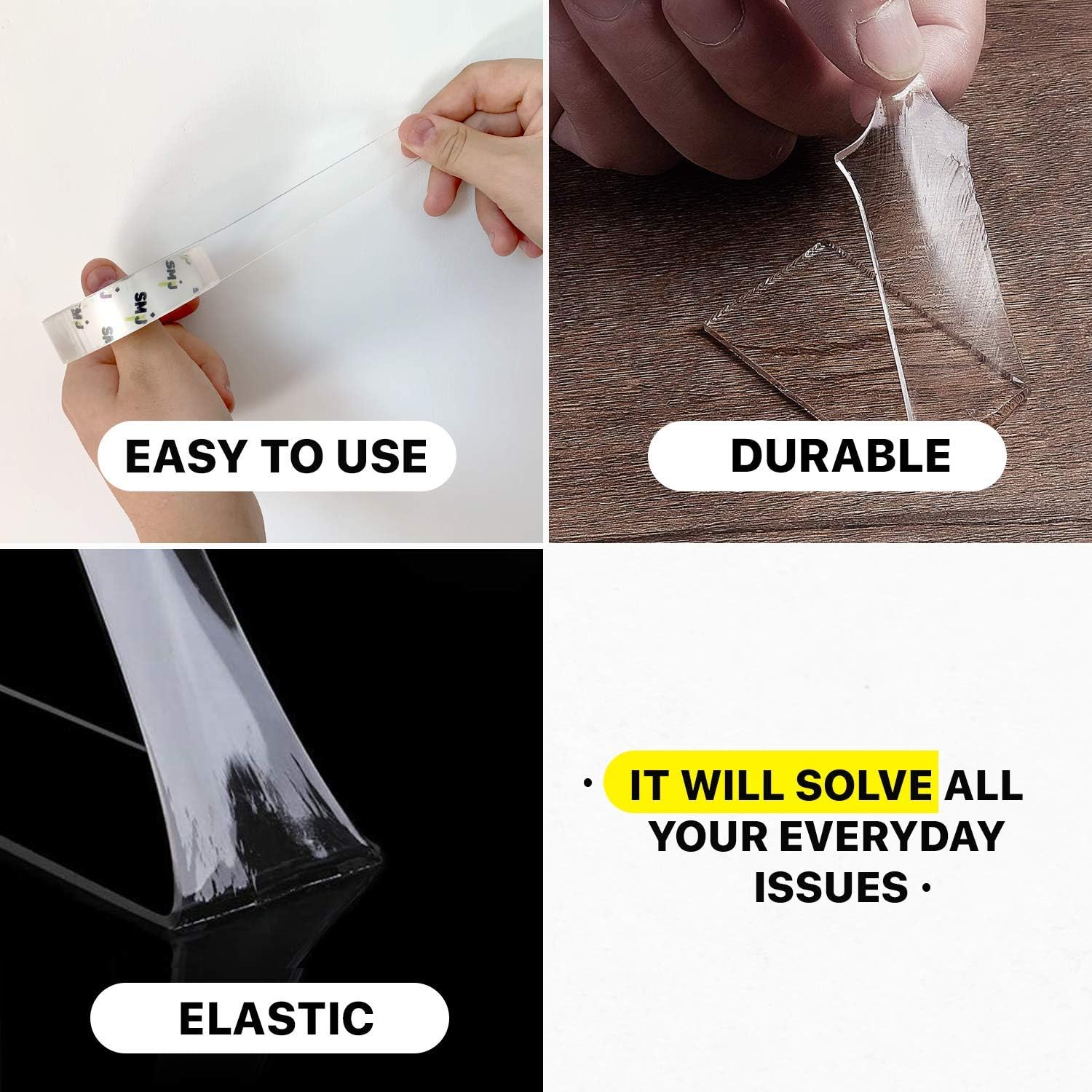 Multipurpose Nano Magic Tape, Reusable Double-Sided Tape Heavy Duty, Washable Transparent Mounting Tape, Traceless Removable Strong Adhesive Tape, Clear Sticky Gel Tape, 3 Tapes in 1 Package (3 sizes) : Office Products