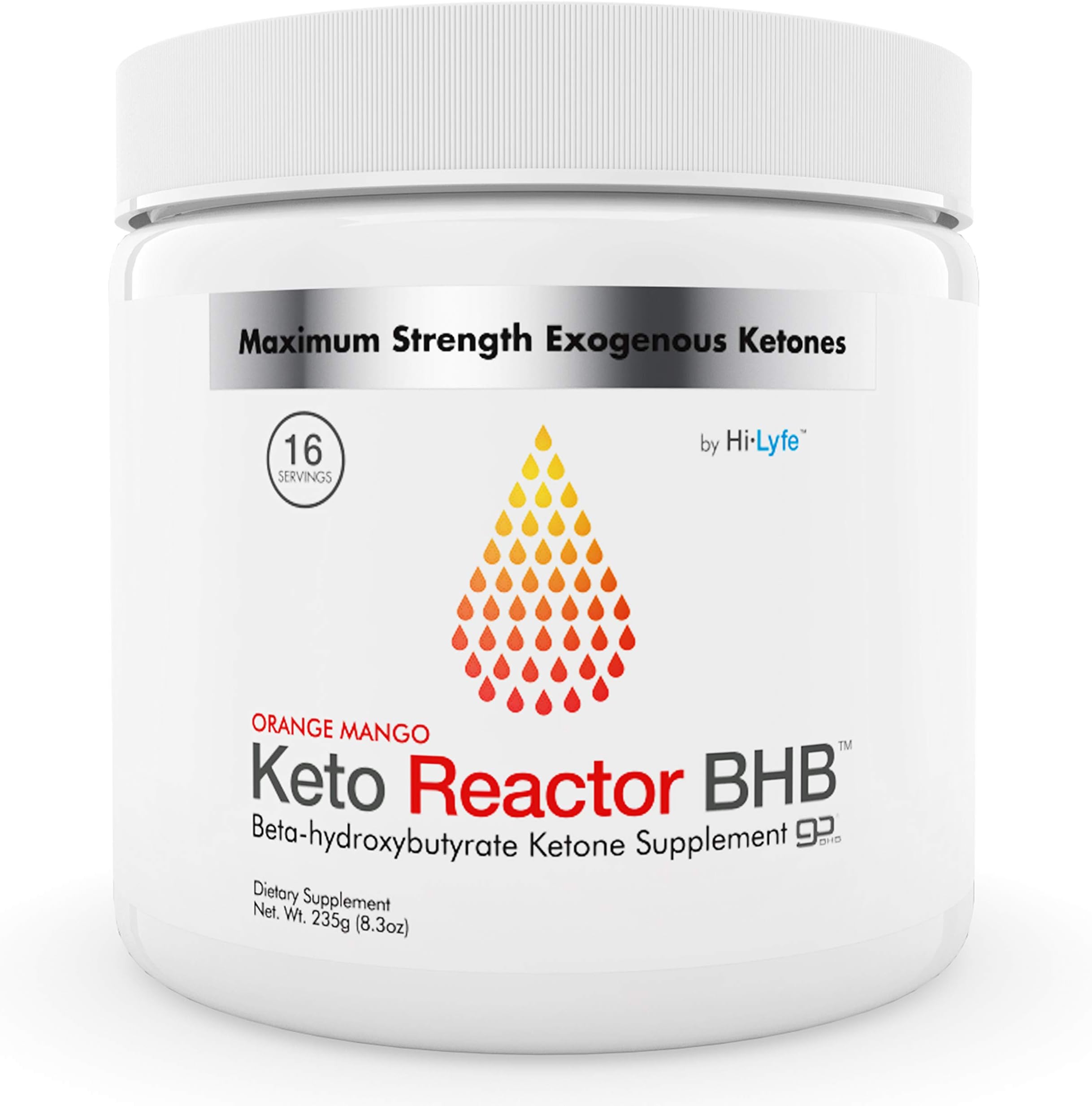 Keto Reactor Exogenous Ketone Powder | 11.4g Patented Go BHB Salts Supplement | Ketogenic Beta-Hydroxybutyrate | Instant Ketosis, Energy & Focus | No Maltodextrin | by Hi-Lyte | Orange Mango