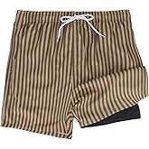 COOLOYA 2 in 1 Men's Hawaii Print Swim Trunks with Compression Liner 5" Bathing Suits Quick Dry Shorts with Pockets