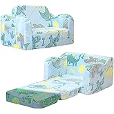 MeMoreCool Toddler Chair – Convertible Glowing Dinosaur Flip-Out Kids Sofa | 1–3 Years | Soft Foam Couch for Playroom, Reading & Relaxing | Fold-Out Lounge Seat with Washable Cover