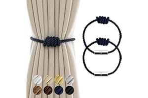 Contoeey Curtain Tiebacks Magnetic Decorative Curtain Tie Backs for Curtains 2 Pack Rope Curtain Holders for Drapes Outdoor Curtain Holdbacks, Navy