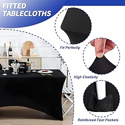 Fixwal 3 Pack Black Table Cloth for 6 Foot