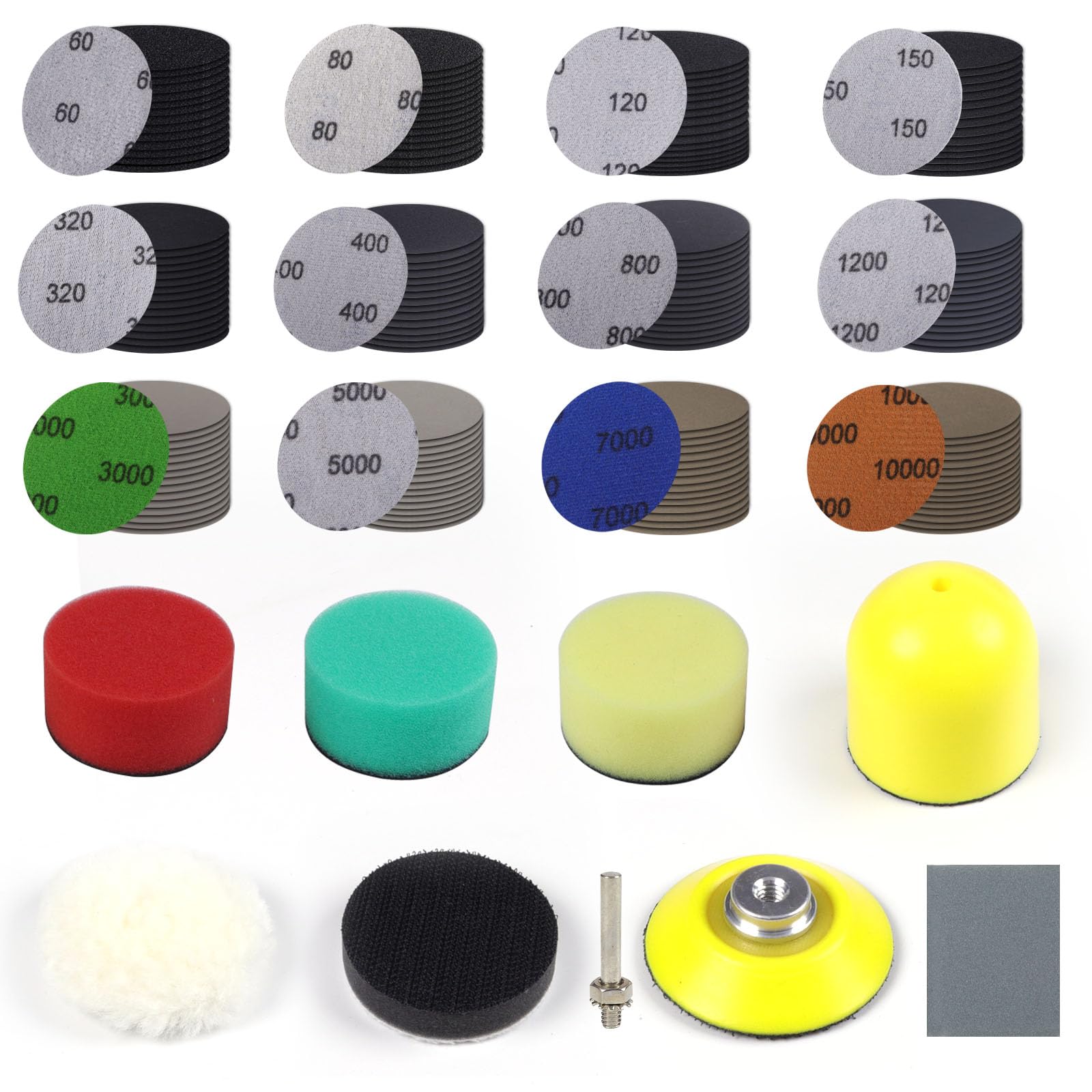 Photo 1 of 130PCS 2 Inch Sanding Discs Assorted 60-1000Grit Sanding Drill Attachment Silicon Carbide Sandpaper for Metal Wet/Dry Sander Pads with 1/4” Shank Backing?Manual Sanders for Drill Grinder Rotary Tools