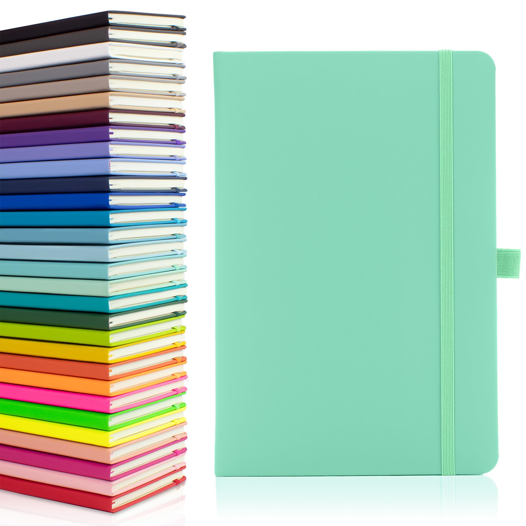 Notes London Eco A5 Notebook with Lined Pages, Pen Loop, Ribbon, Date Marks and Paper Pocket, Medium Hardback Journal, Note, sustainably sourced paper (Pastel Aqua Marine)