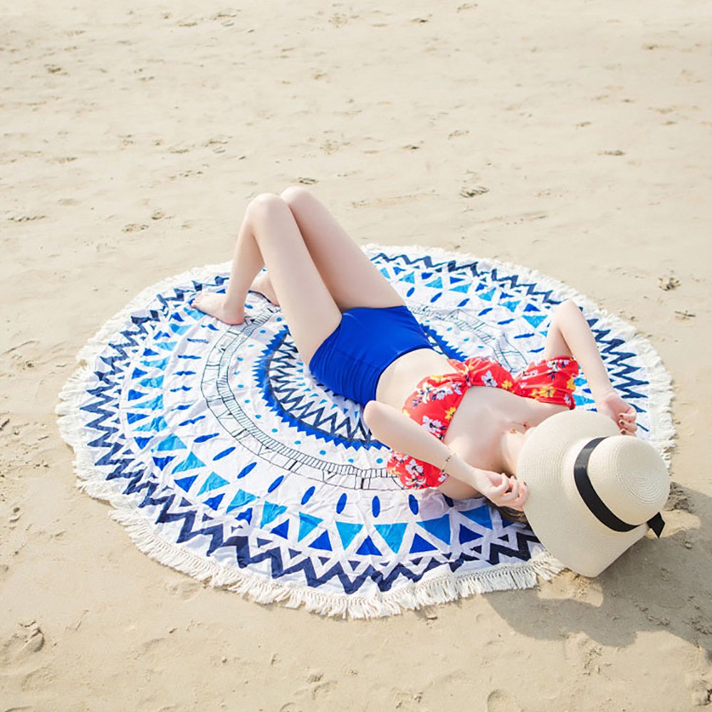 ELECCTV Round Beach Towel, Microfiber Round Beach Blanket for Yoga Mat Picnic Blanket Baby Pet Playing Mat with Fringe Tassels
