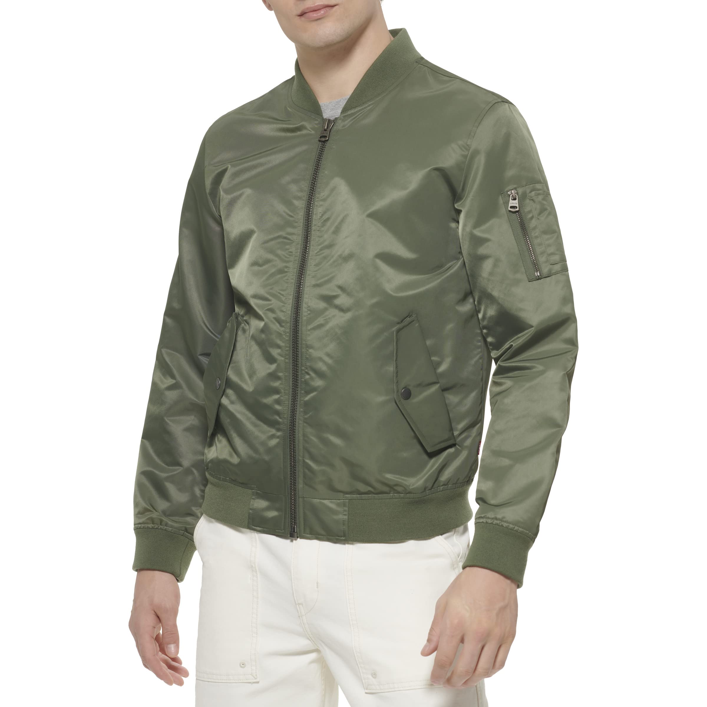 Levi's Men's Flight Satin Bomber Jacket, Thyme MA-1 Unfilled, M Image Levi's Men's Flight Satin Bomber Jacket, Thyme MA-1 Unfilled, M Image