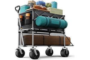 everyfun Pro Collapsible Wagon Double Decker,Wagons Carts Foldable,Heavy Duty Wagon Camping Sports Garden Grocery,Utility Wagon for All Terrain Black