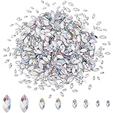HOBBIESAY 1200Pcs 4 Sizes Crystal AB Horse Eye Rhinestones Glitter Gems 0.23-0.59 Inch Flat Back Marquise Rhinestones Horse Eye Shaped Crystal Gems for DIY Crafts Clothes Phone Case Decor