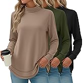Oakgarden 3 Pack Women's Turtleneck Sweatshirts, Long Sleeve Cotton Shirts Curved Hem Pullover Tees Tunic Casual Winter Tops