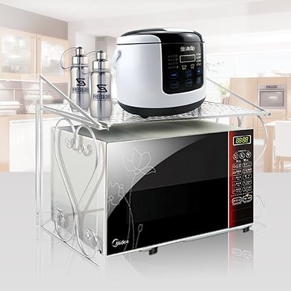 FullBerg Weiß Mikrowelle Regal für Küche und Arbeitsplatte - 55x46x36cm Küchenregal - Mikrowellenständer Metall Gewürzregal -