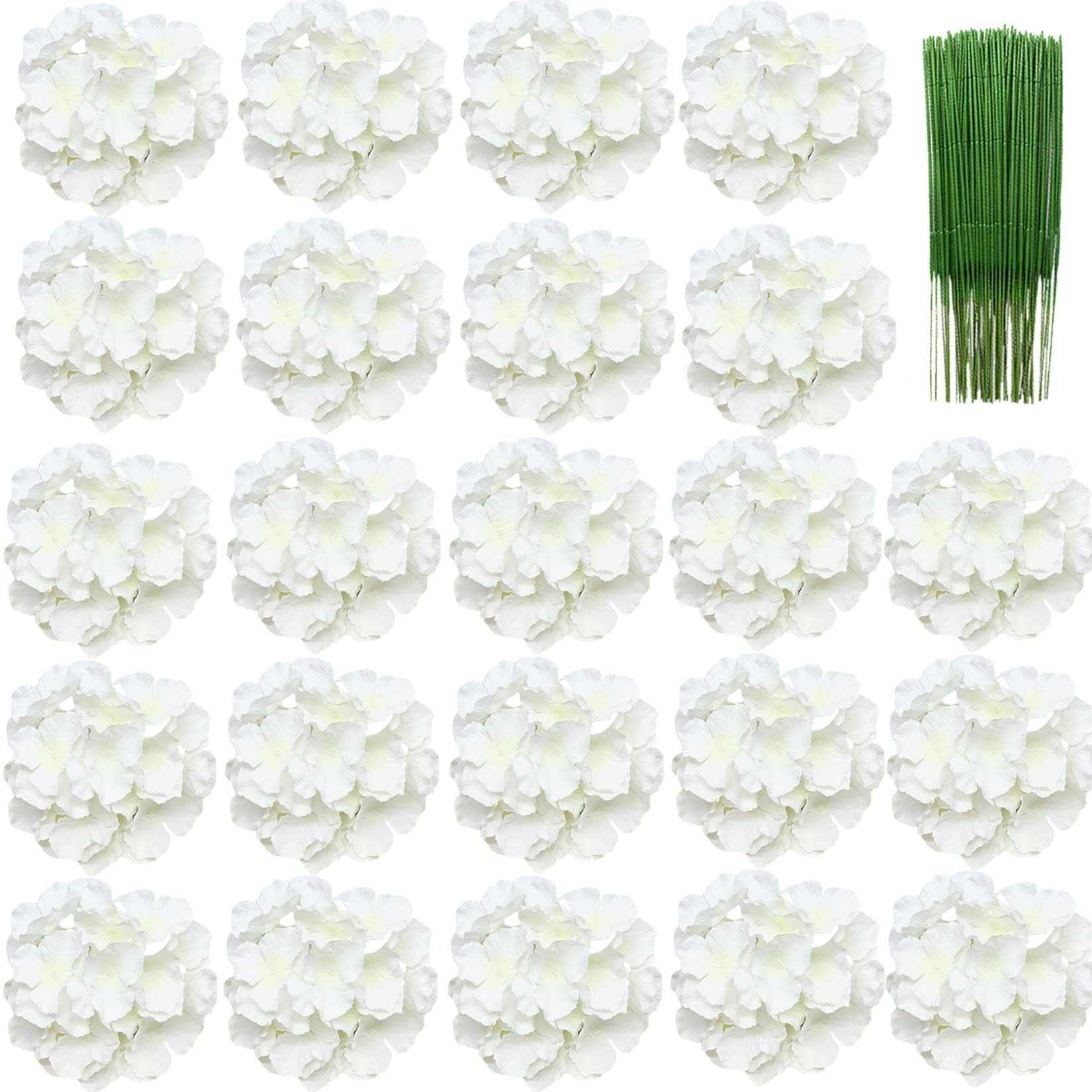 FagusHome 8 inch Big Silk Hydrangea Heads 24 Pcs Artificial Flowers Heads with Stems Fake Hydrangea Flowers in White for Decor (24Pcs)