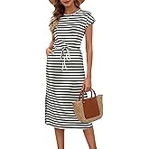 MISFAY Womens Summer Maxi Dress Striped Split Cap Sleeve Beach Vacation Casual Long Sundresses 2026 with Pockets