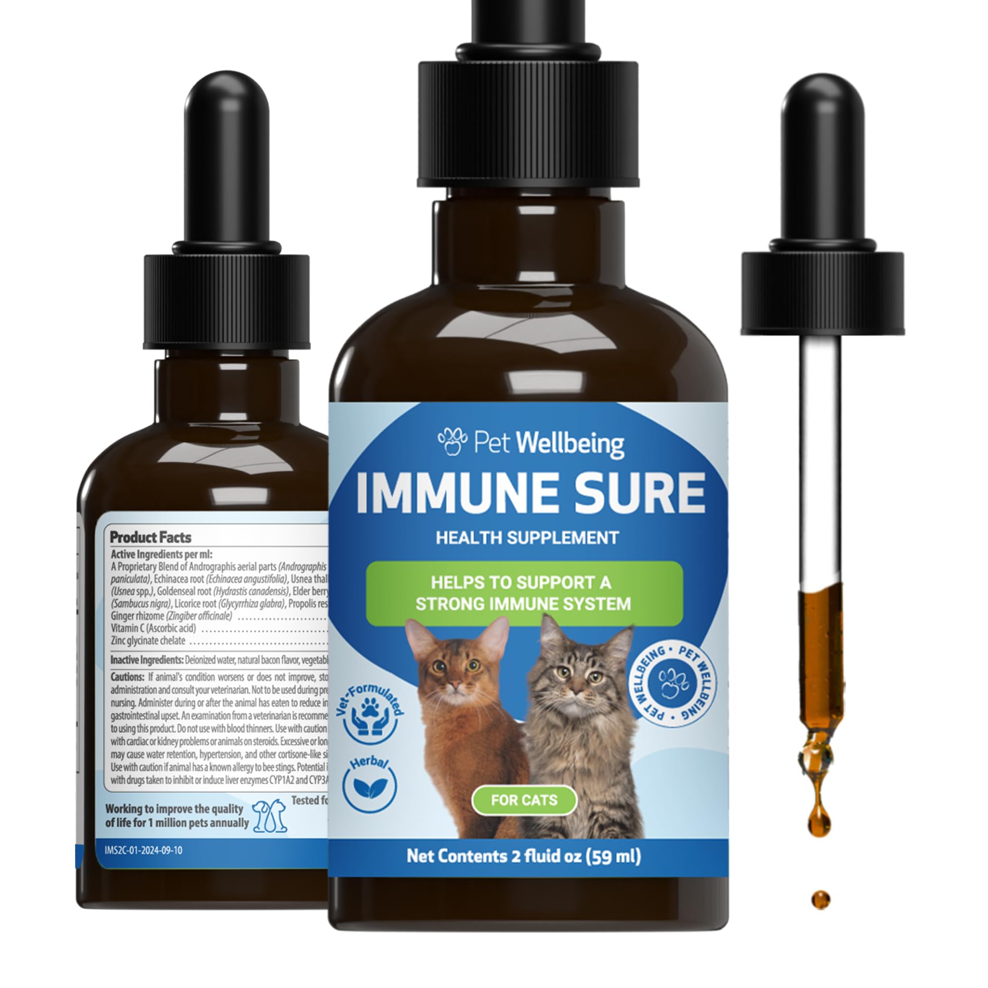 Pet Wellbeing Immune Sure for Cats - Supports Normal Immune Defenses, Gut Flora Balance, Andrographis, Echinacea, Vitamin C, Zinc - Veterinarian-Formulated Herbal Supplement 2 oz (59 ml)
