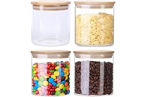 Lawei 4 Pack Glass Storage Jars with Sealed Bamboo Lids - 18.6 FL OZ Clear Glass Bulk Food Storage Canister for Serving Tea, 