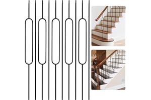 CERBEARFY 10 Pcs Iron Balusters for Staircase - 44 Inches Wrought Iron Balusters, Balusters for Staircase Interior Satin Black Metal Stair Railing Hollow Deck Spindles - 5 Oval & 5 Straight