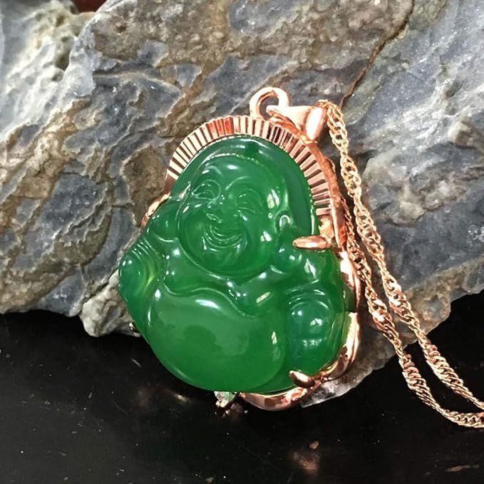 Amazon.com: Green Jade Buddha Pendant Necklace Gold Plated Hip Hop Jewelry