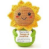 Krinisou Thank You Sunflower Gift for Women – “Human Sunshine” Crochet Desk Decor, Funny Cute Friendship Appreciation Gift for Best Friend, Bestie, Sister, or Coworker